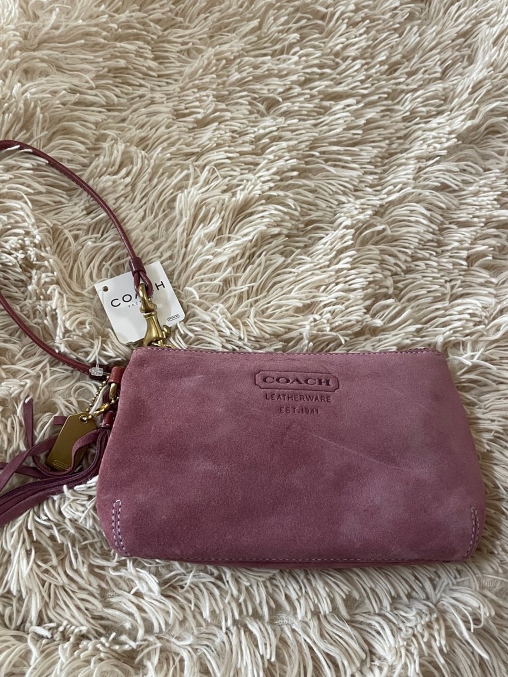 Coach Mauve Suede Wristlet with Gold Hardware